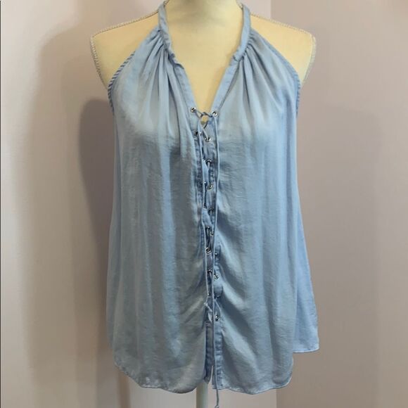 Blue Tie-up sleeveless blouse - Picture 1 of 3